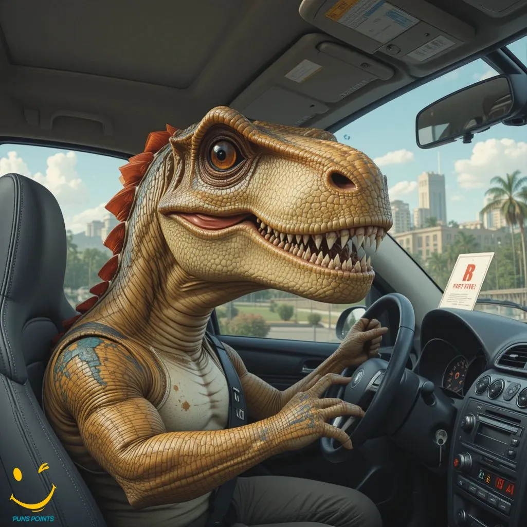 Dinosaur Pass His Driving Test