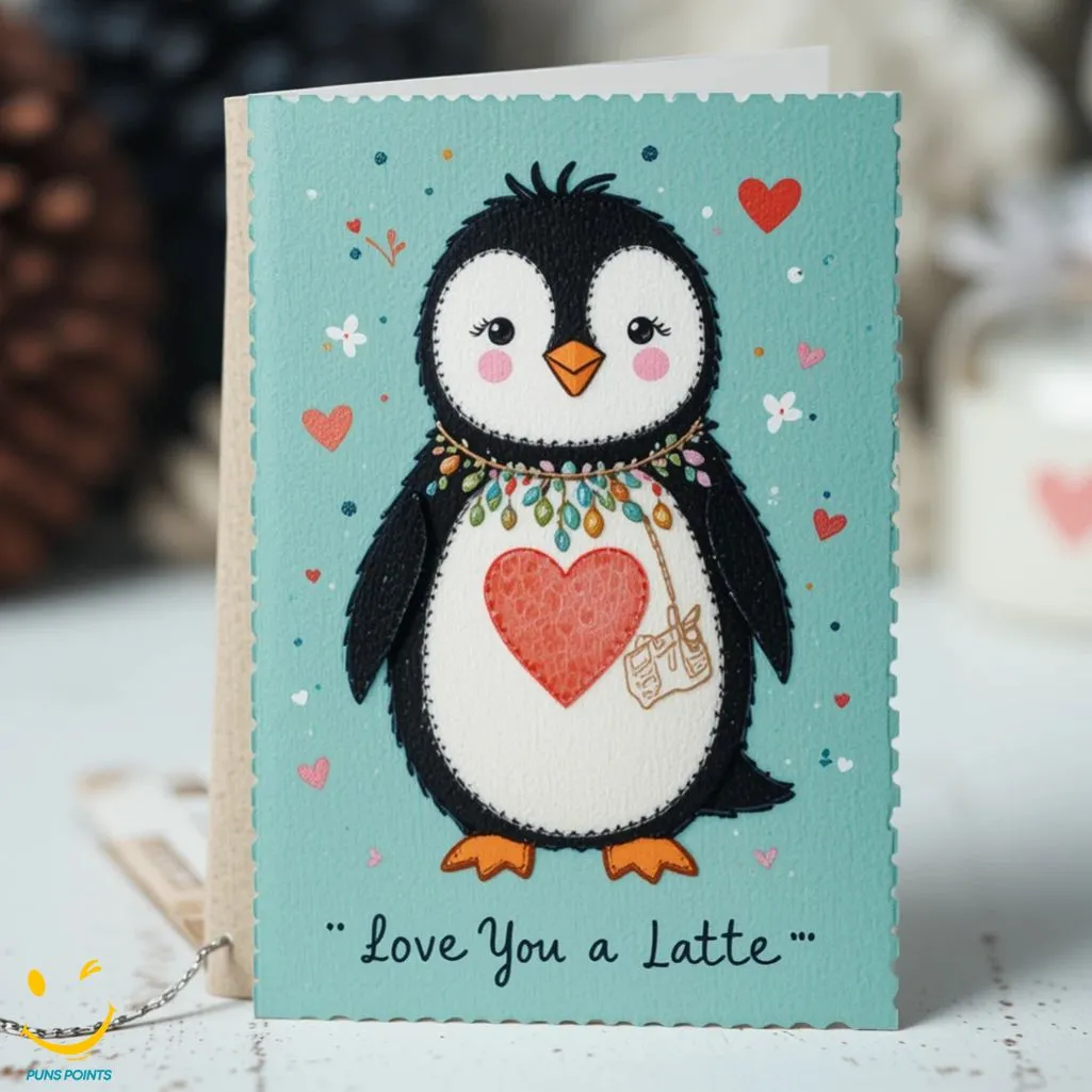 Love You A Latte Penguin Card